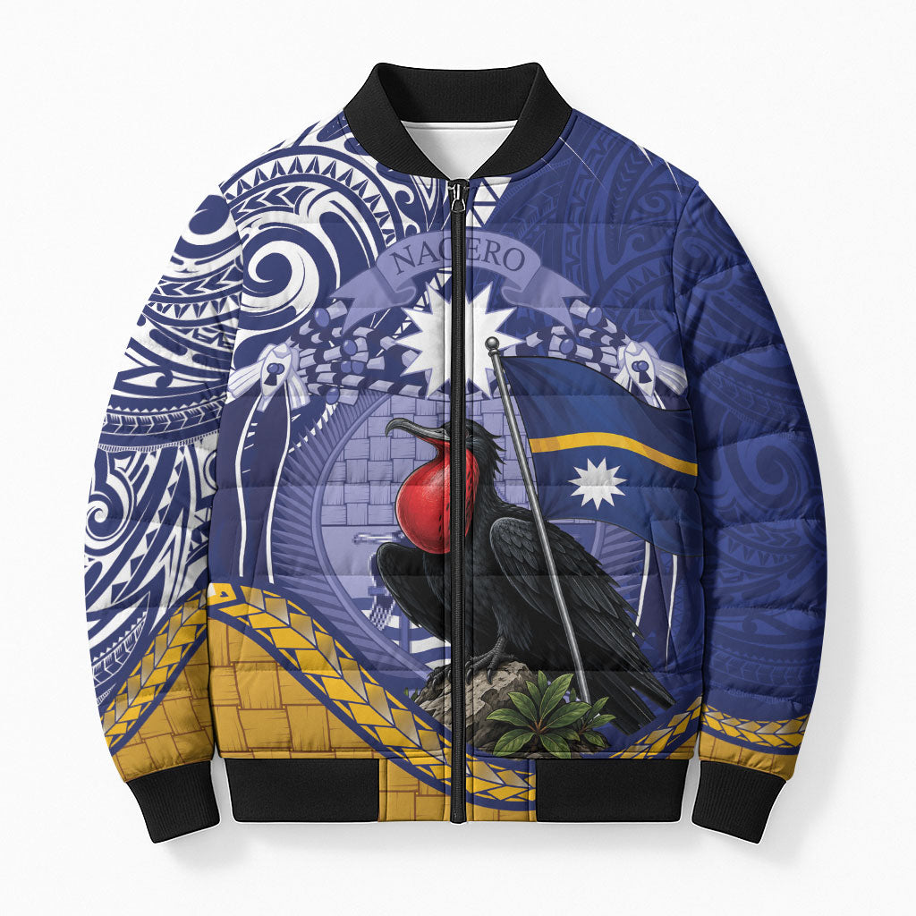 Magnificent Frigatebird Nauru Bomber Puffer Jacket Pandanus Weaving Polynesian Pattern