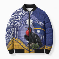 Magnificent Frigatebird Nauru Bomber Puffer Jacket Pandanus Weaving Polynesian Pattern