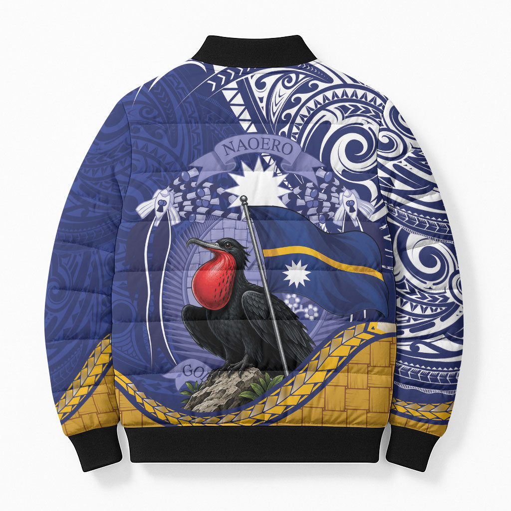 Magnificent Frigatebird Nauru Bomber Puffer Jacket Pandanus Weaving Polynesian Pattern