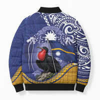 Magnificent Frigatebird Nauru Bomber Puffer Jacket Pandanus Weaving Polynesian Pattern