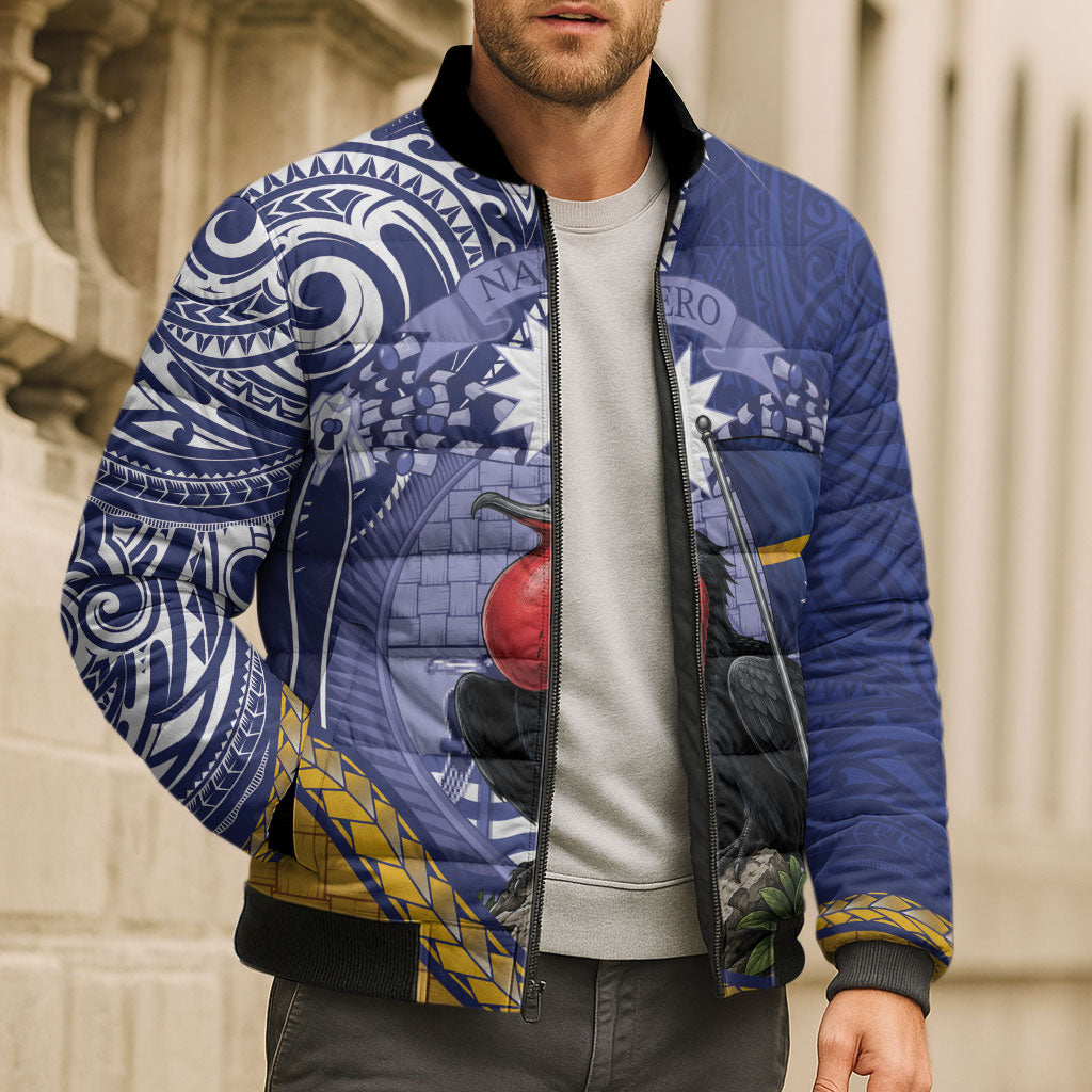 Magnificent Frigatebird Nauru Bomber Puffer Jacket Pandanus Weaving Polynesian Pattern