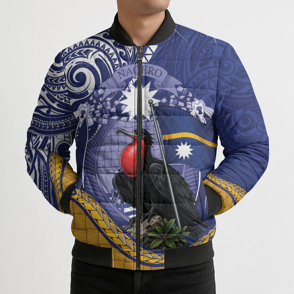 Magnificent Frigatebird Nauru Bomber Puffer Jacket Pandanus Weaving Polynesian Pattern