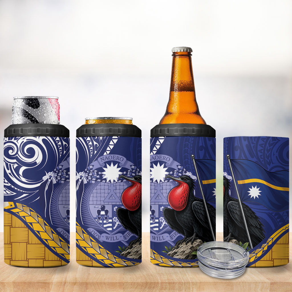 Magnificent Frigatebird Nauru 4 in 1 Can Cooler Tumbler Pandanus Weaving Polynesian Pattern
