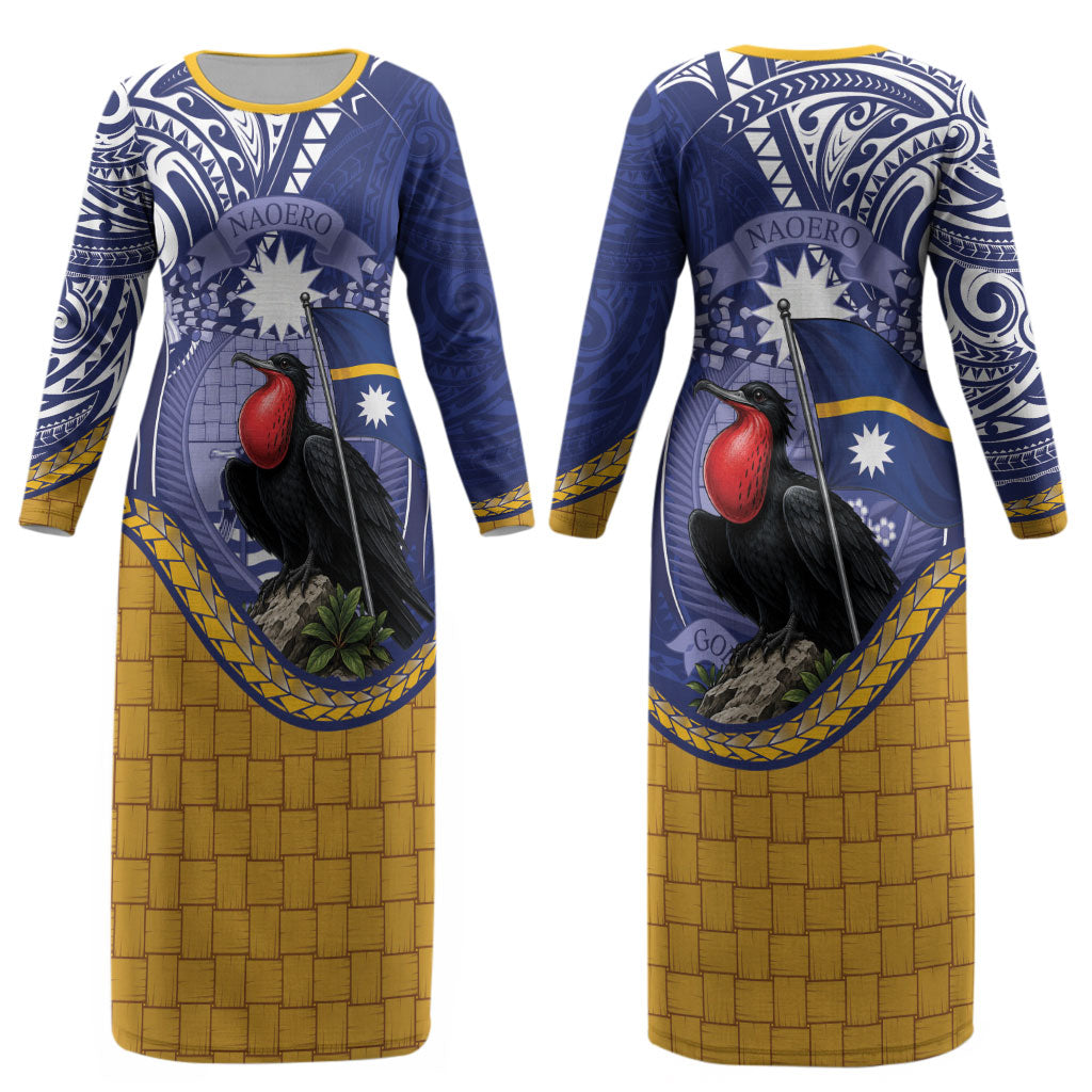 Magnificent Frigatebird Nauru Couples Matching Long Sleeve Bodycon Dress and Long Sleeve Button Shirt Pandanus Weaving Polynesian Pattern