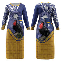 Magnificent Frigatebird Nauru Couples Matching Long Sleeve Bodycon Dress and Long Sleeve Button Shirt Pandanus Weaving Polynesian Pattern
