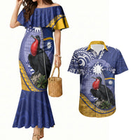 Magnificent Frigatebird Nauru Couples Matching Mermaid Dress and Hawaiian Shirt Pandanus Weaving Polynesian Pattern