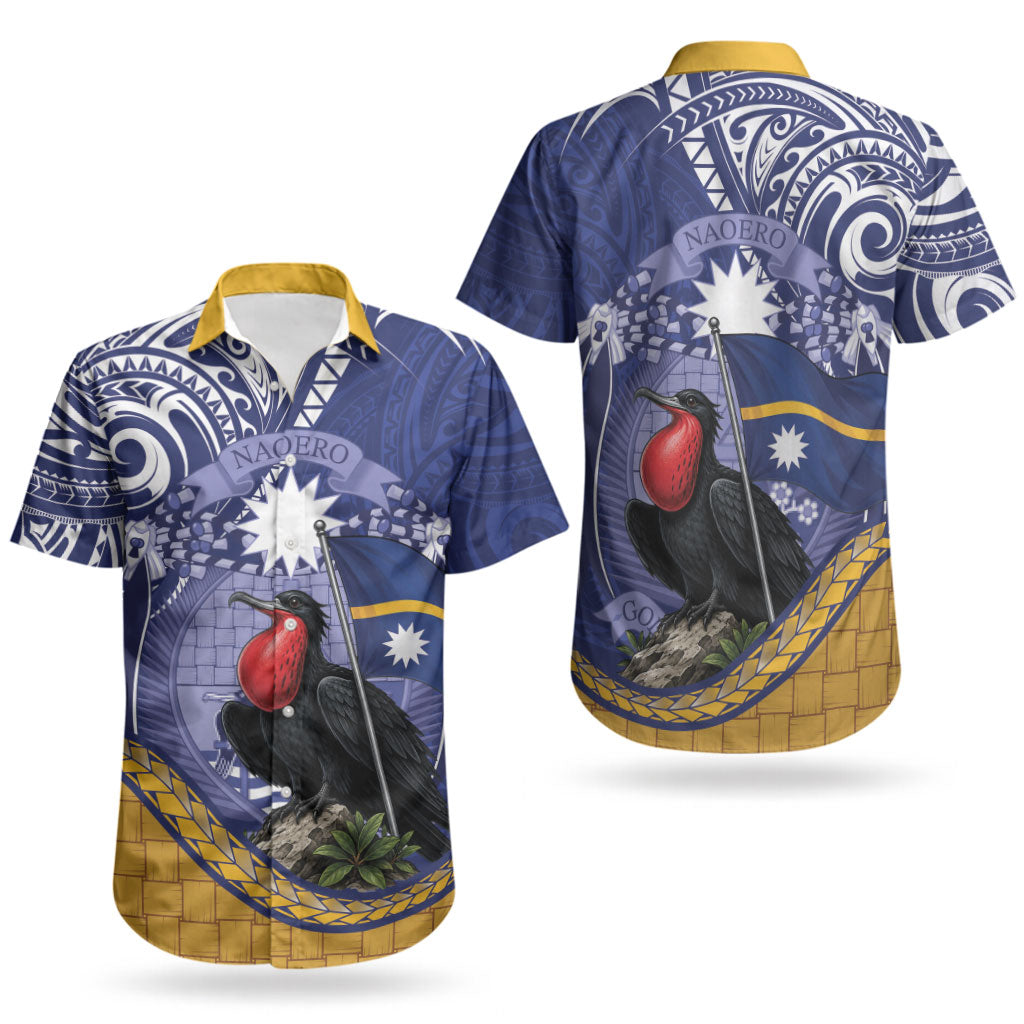 Magnificent Frigatebird Nauru Couples Matching Off Shoulder Maxi Dress and Hawaiian Shirt Pandanus Weaving Polynesian Pattern