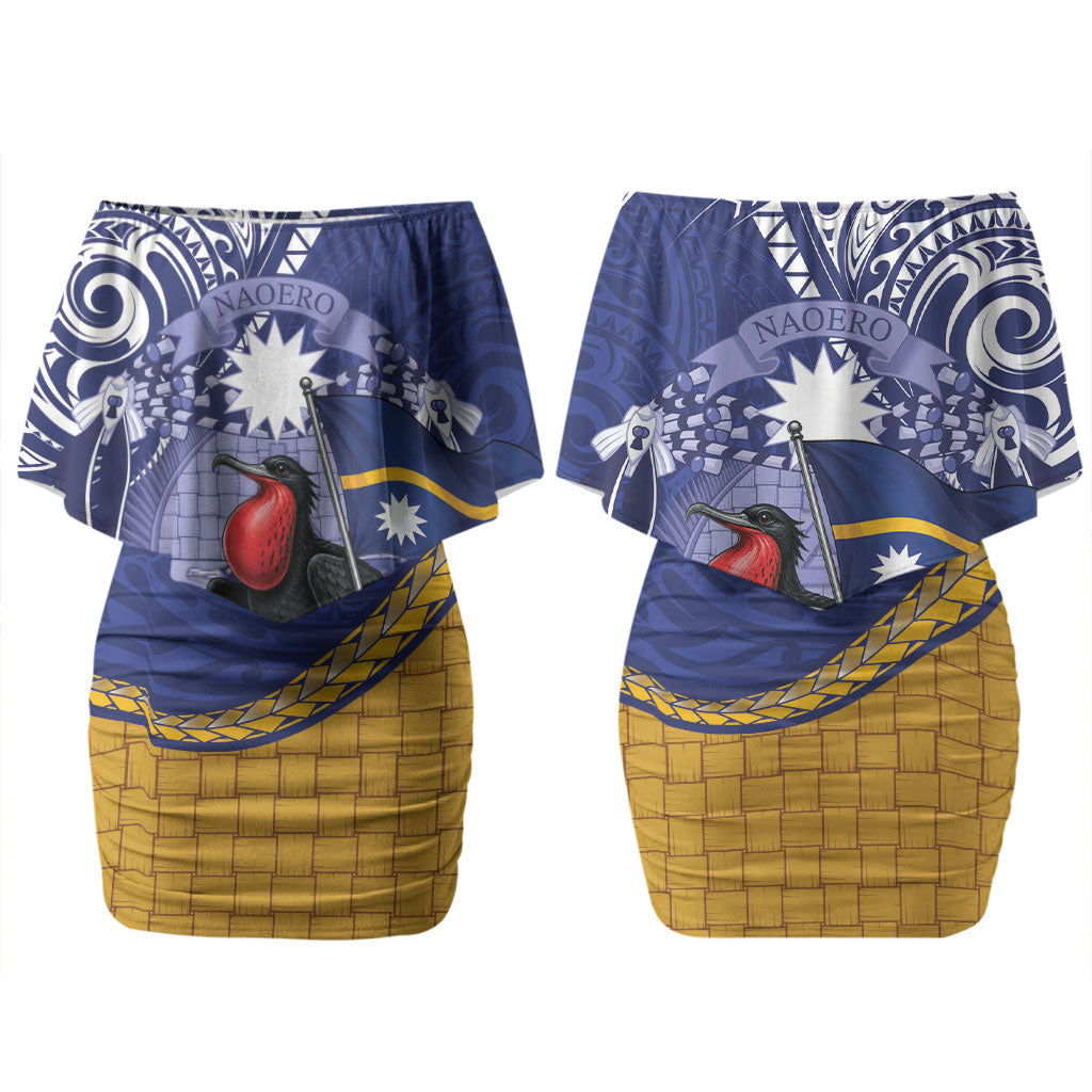 Magnificent Frigatebird Nauru Couples Matching Off Shoulder Short Dress and Long Sleeve Button Shirt Pandanus Weaving Polynesian Pattern