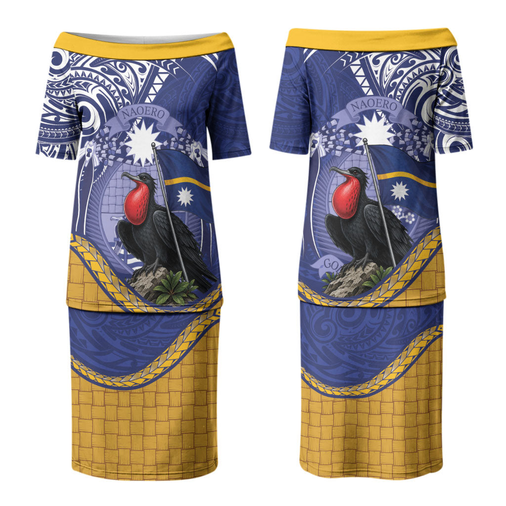 Magnificent Frigatebird Nauru Couples Matching Puletasi and Hawaiian Shirt Pandanus Weaving Polynesian Pattern