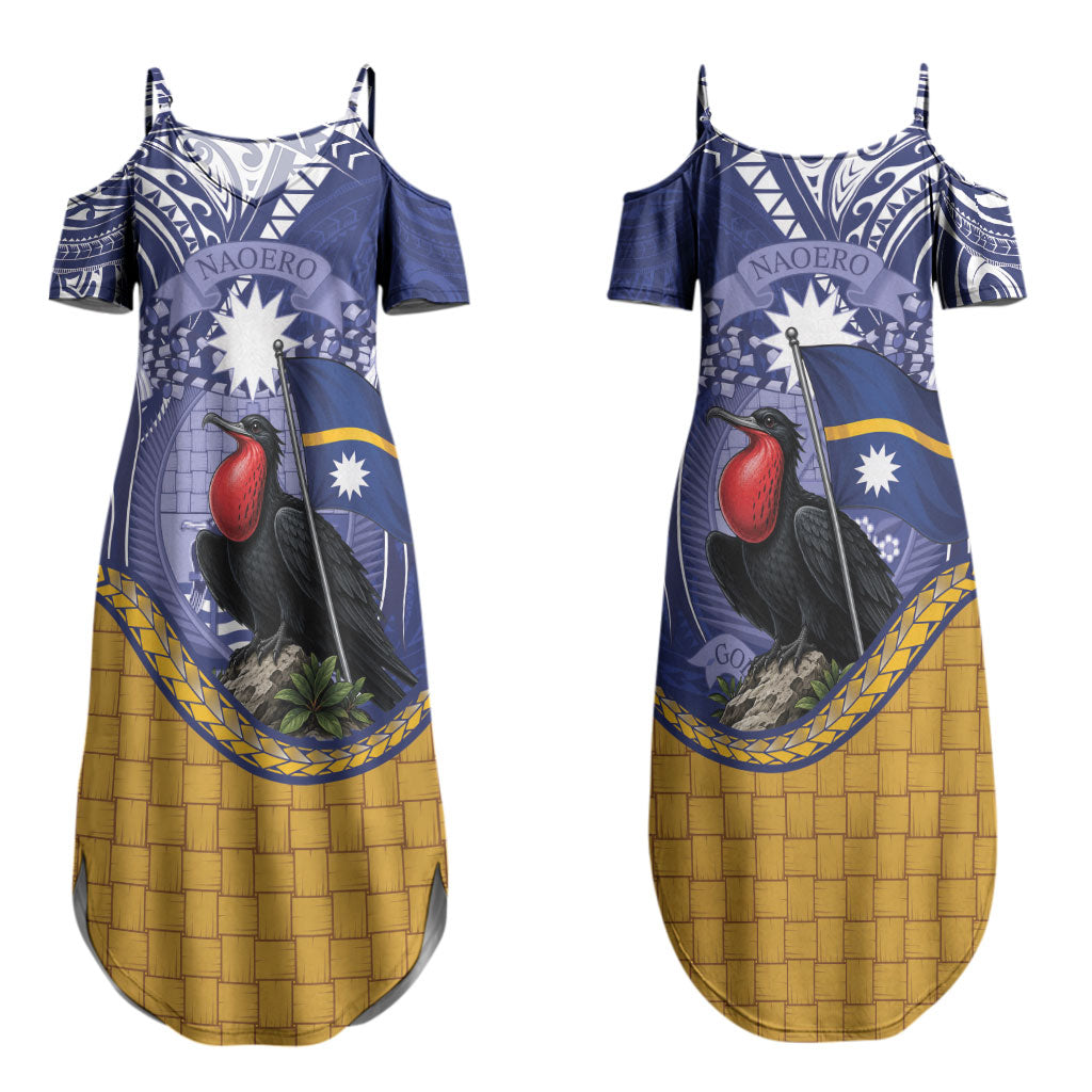Magnificent Frigatebird Nauru Couples Matching Summer Maxi Dress and Long Sleeve Button Shirt Pandanus Weaving Polynesian Pattern