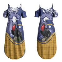 Magnificent Frigatebird Nauru Couples Matching Summer Maxi Dress and Long Sleeve Button Shirt Pandanus Weaving Polynesian Pattern