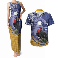 Magnificent Frigatebird Nauru Couples Matching Tank Maxi Dress and Hawaiian Shirt Pandanus Weaving Polynesian Pattern