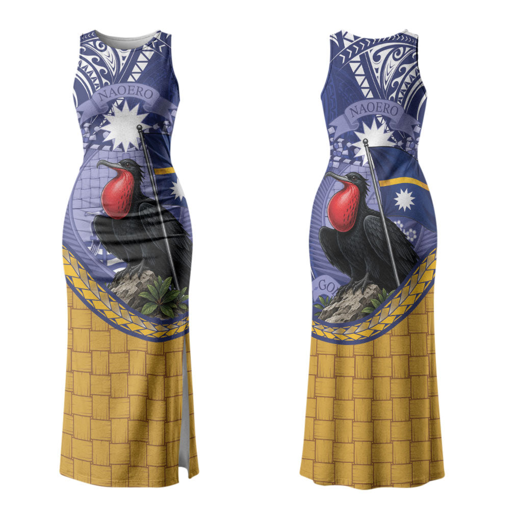 Magnificent Frigatebird Nauru Couples Matching Tank Maxi Dress and Hawaiian Shirt Pandanus Weaving Polynesian Pattern