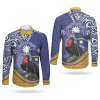 Magnificent Frigatebird Nauru Couples Matching Tank Maxi Dress and Long Sleeve Button Shirt Pandanus Weaving Polynesian Pattern