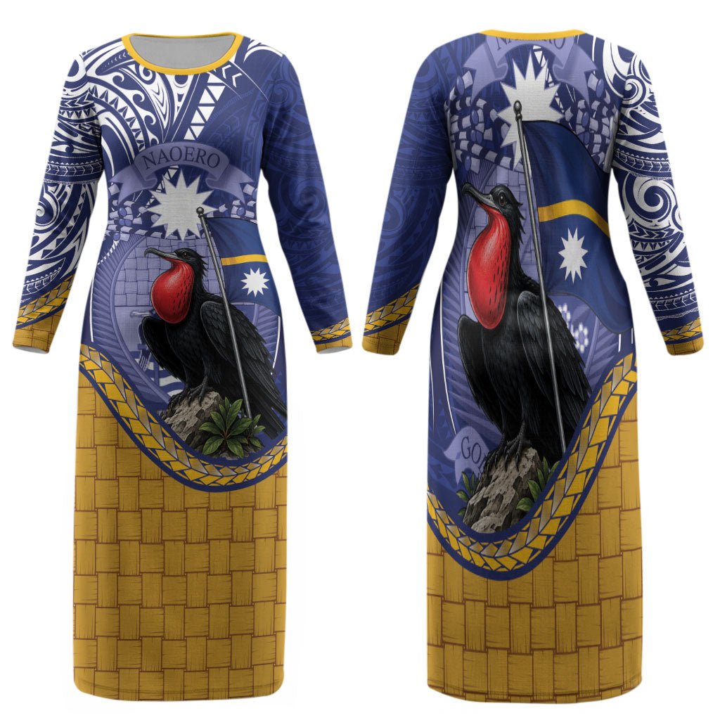 Magnificent Frigatebird Nauru Family Matching Long Sleeve Bodycon Dress and Hawaiian Shirt Pandanus Weaving Polynesian Pattern