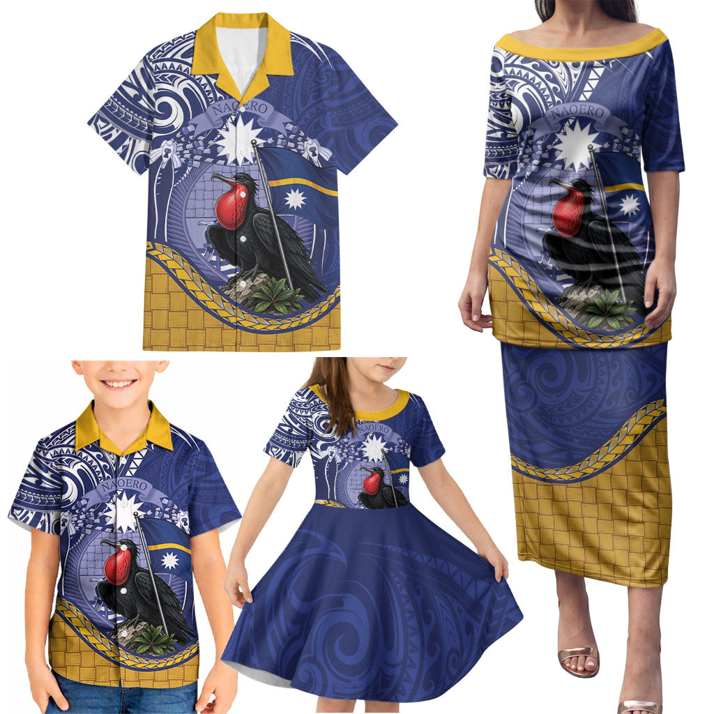 Magnificent Frigatebird Nauru Family Matching Puletasi and Hawaiian Shirt Pandanus Weaving Polynesian Pattern