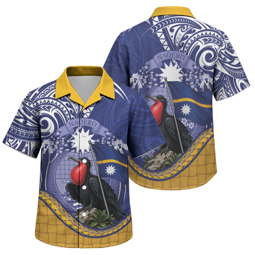Magnificent Frigatebird Nauru Family Matching Short Sleeve Bodycon Dress and Hawaiian Shirt Pandanus Weaving Polynesian Pattern