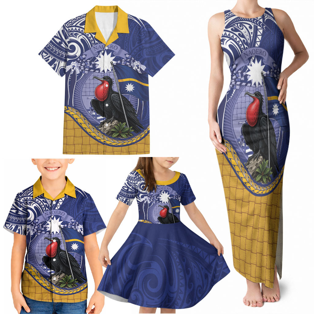 Magnificent Frigatebird Nauru Family Matching Tank Maxi Dress and Hawaiian Shirt Pandanus Weaving Polynesian Pattern