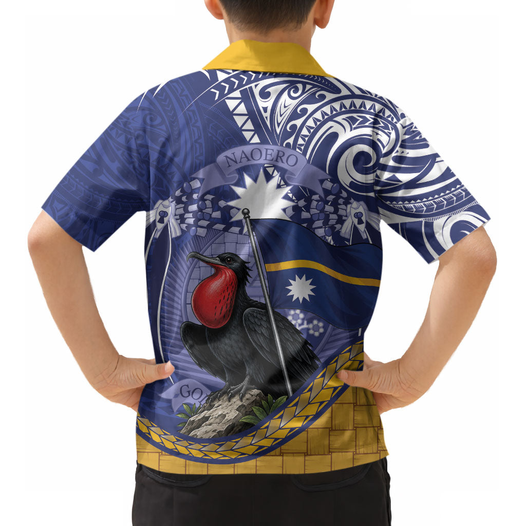 Magnificent Frigatebird Nauru Kid Hawaiian Shirt Pandanus Weaving Polynesian Pattern