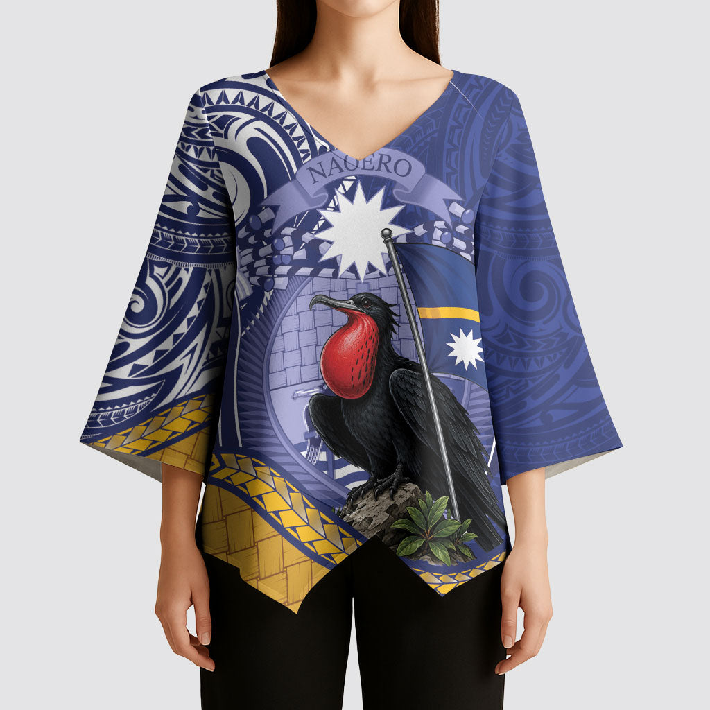 Magnificent Frigatebird Nauru Kimono Sleeve Blouse Pandanus Weaving Polynesian Pattern