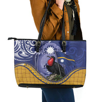 Magnificent Frigatebird Nauru Leather Tote Bag Pandanus Weaving Polynesian Pattern