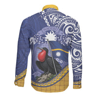 Magnificent Frigatebird Nauru Long Sleeve Button Shirt Pandanus Weaving Polynesian Pattern