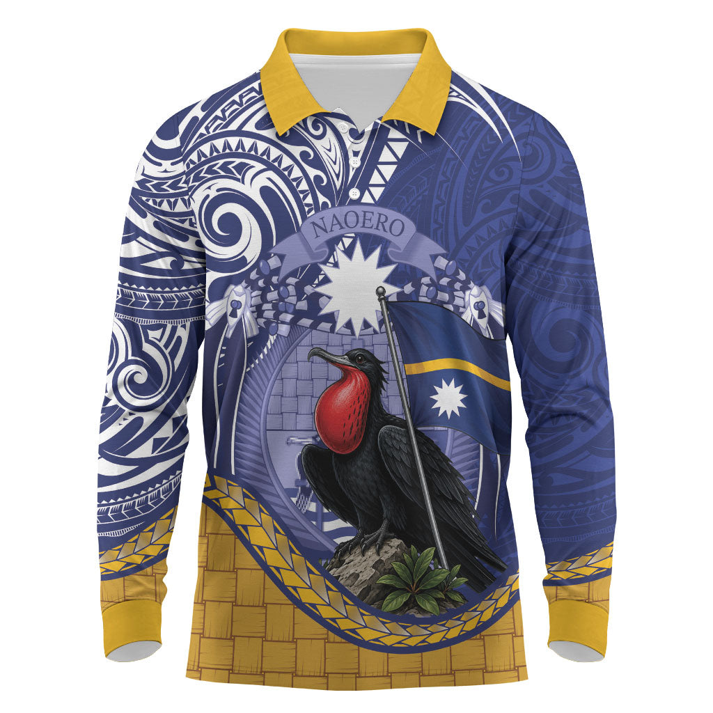Magnificent Frigatebird Nauru Long Sleeve Polo Shirt Pandanus Weaving Polynesian Pattern