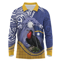Magnificent Frigatebird Nauru Long Sleeve Polo Shirt Pandanus Weaving Polynesian Pattern