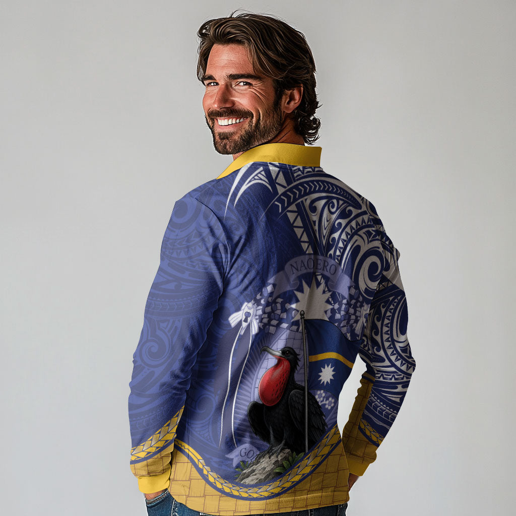 Magnificent Frigatebird Nauru Long Sleeve Polo Shirt Pandanus Weaving Polynesian Pattern