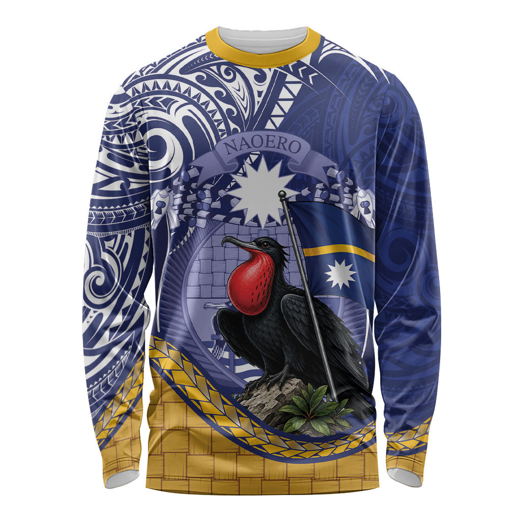 Magnificent Frigatebird Nauru Long Sleeve Shirt Pandanus Weaving Polynesian Pattern