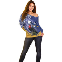 Magnificent Frigatebird Nauru Off Shoulder Sweater Pandanus Weaving Polynesian Pattern