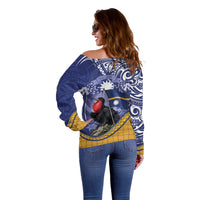 Magnificent Frigatebird Nauru Off Shoulder Sweater Pandanus Weaving Polynesian Pattern