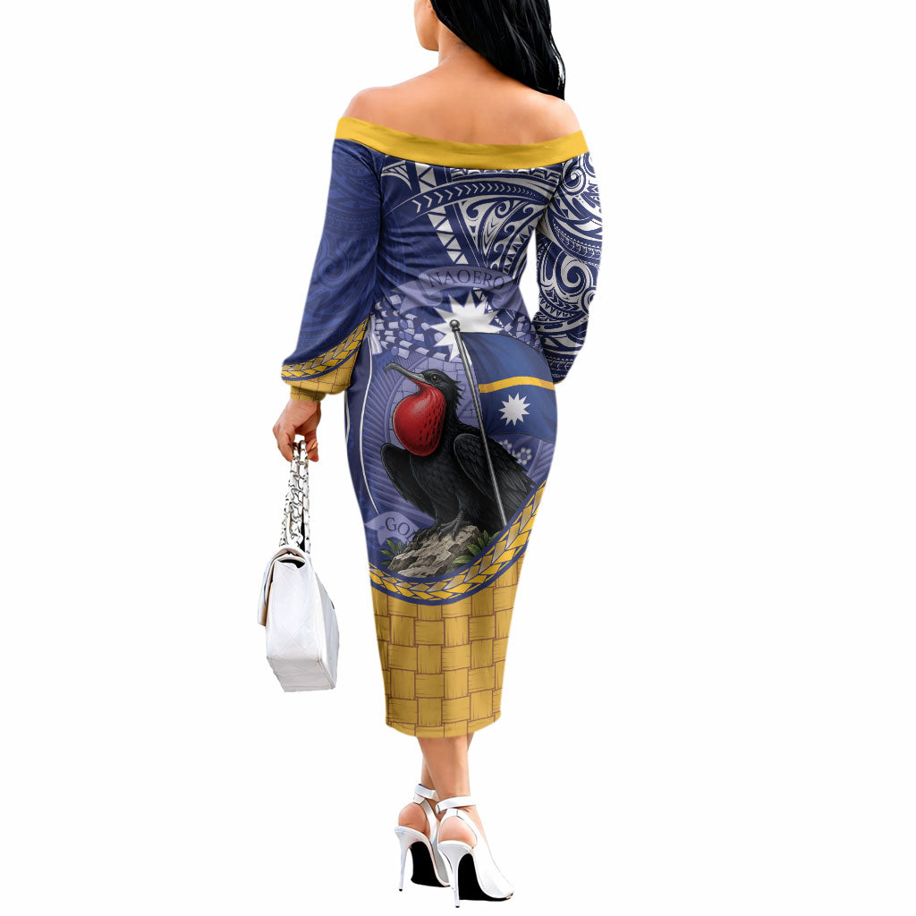 Magnificent Frigatebird Nauru Off The Shoulder Long Sleeve Dress Pandanus Weaving Polynesian Pattern
