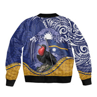 Magnificent Frigatebird Nauru Sleeve Zip Bomber Jacket Pandanus Weaving Polynesian Pattern
