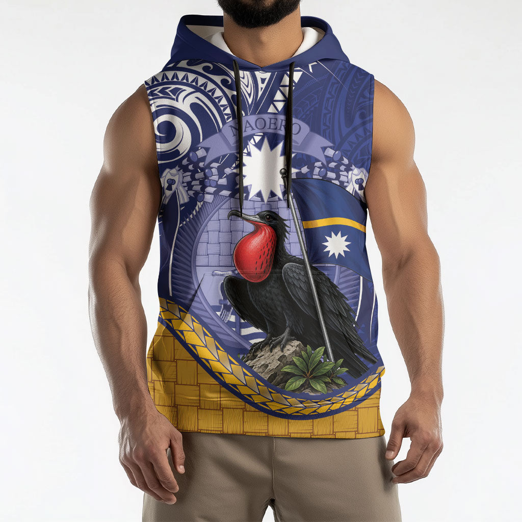 Magnificent Frigatebird Nauru Sleeveless Hoodie Pandanus Weaving Polynesian Pattern