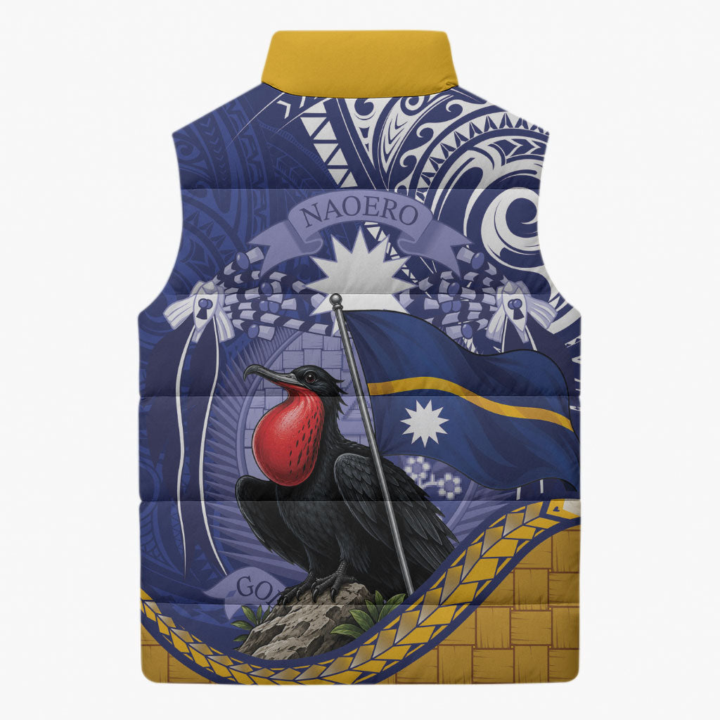 Magnificent Frigatebird Nauru Sleeveless Puffer Jacket Pandanus Weaving Polynesian Pattern