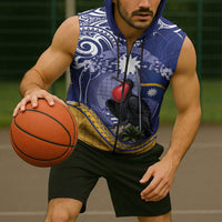 Magnificent Frigatebird Nauru Sleeveless Zip Hoodie Pandanus Weaving Polynesian Pattern