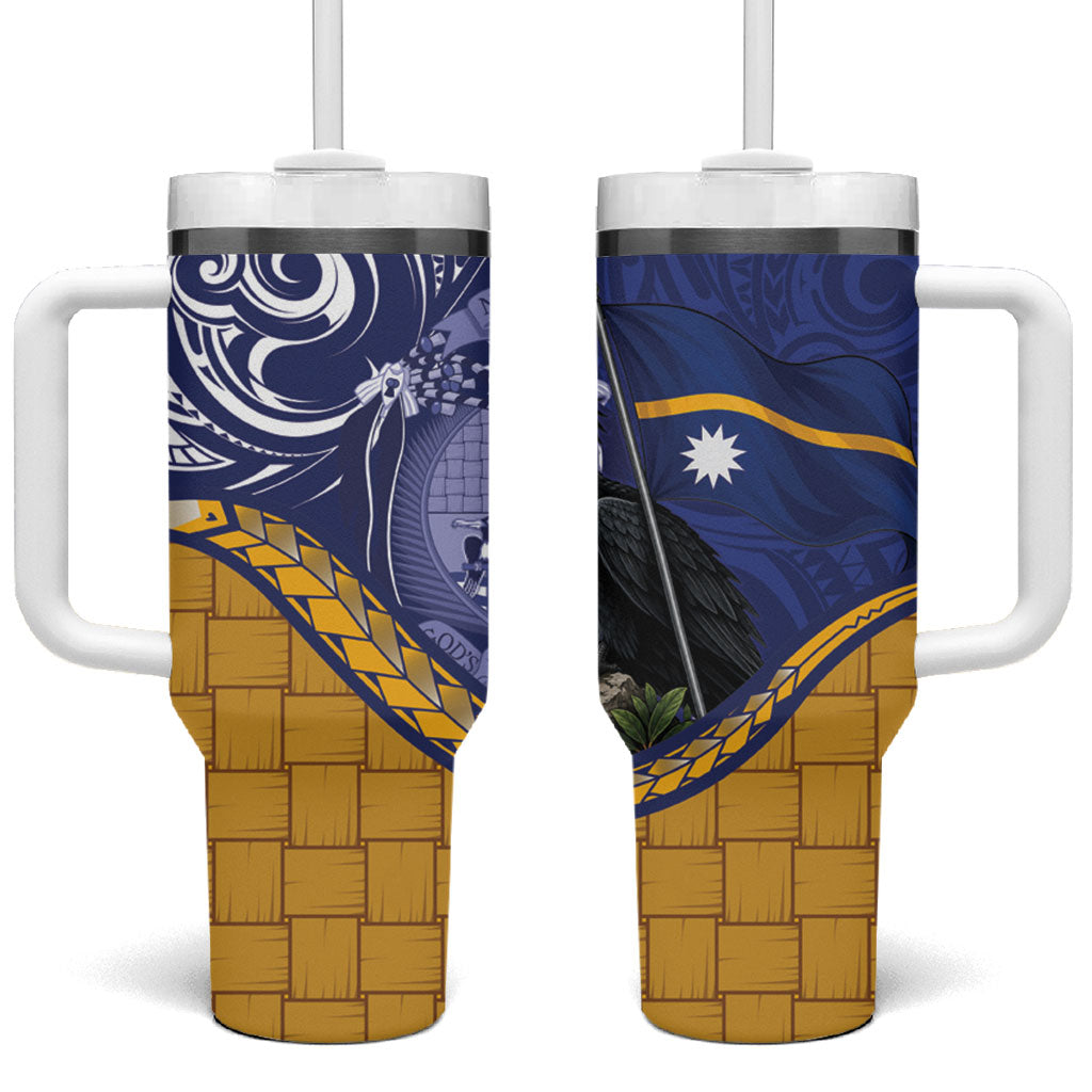 Magnificent Frigatebird Nauru Tumbler With Handle Pandanus Weaving Polynesian Pattern