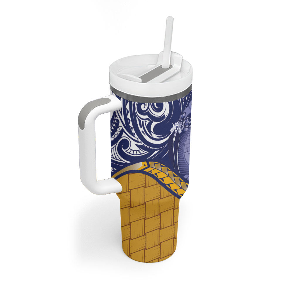 Magnificent Frigatebird Nauru Tumbler With Handle Pandanus Weaving Polynesian Pattern