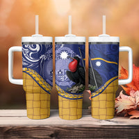 Magnificent Frigatebird Nauru Tumbler With Handle Pandanus Weaving Polynesian Pattern
