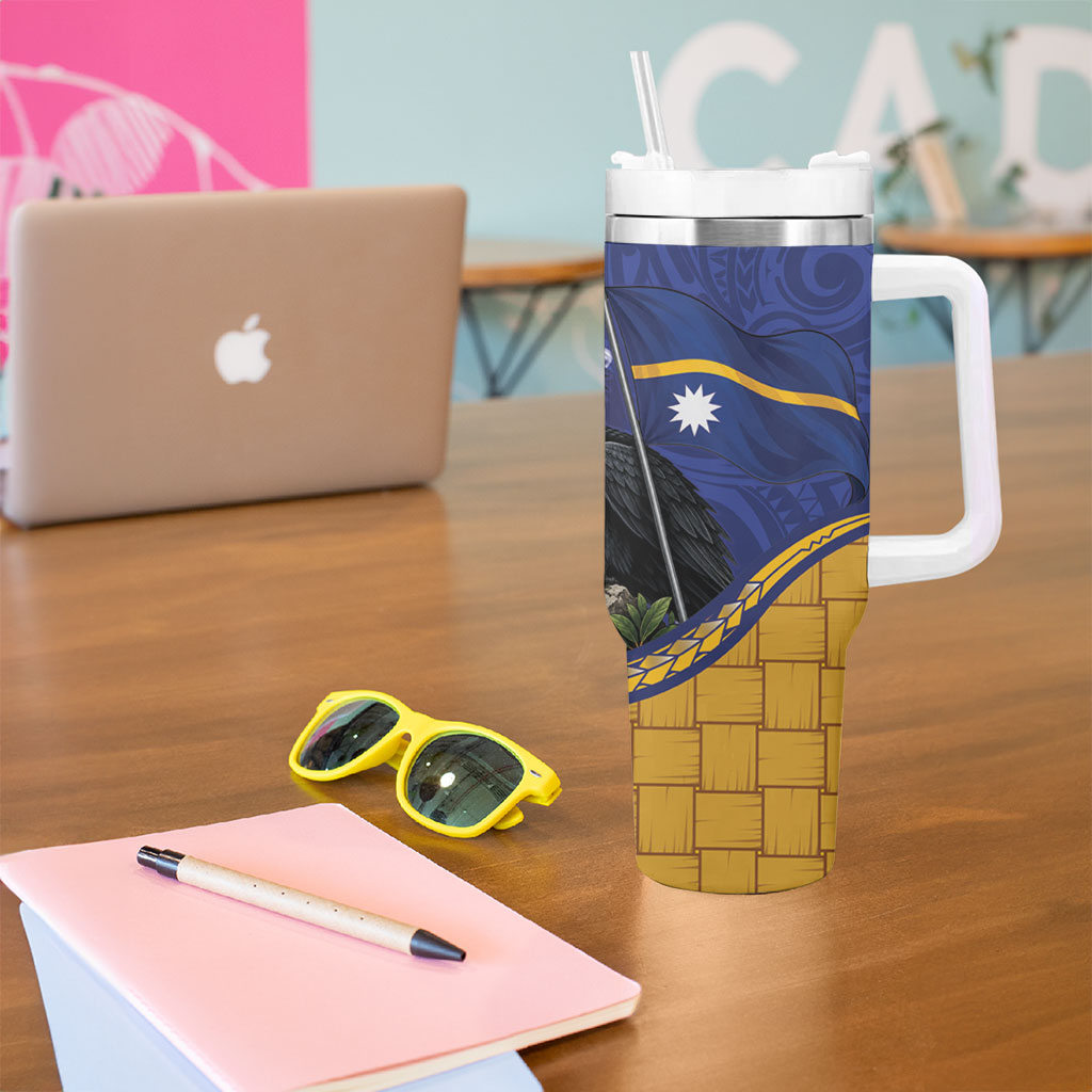Magnificent Frigatebird Nauru Tumbler With Handle Pandanus Weaving Polynesian Pattern