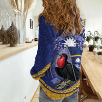 Magnificent Frigatebird Nauru Women Casual Shirt Pandanus Weaving Polynesian Pattern