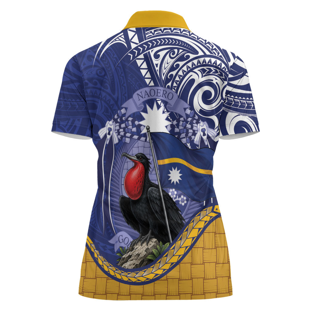 Magnificent Frigatebird Nauru Women Polo Shirt Pandanus Weaving Polynesian Pattern