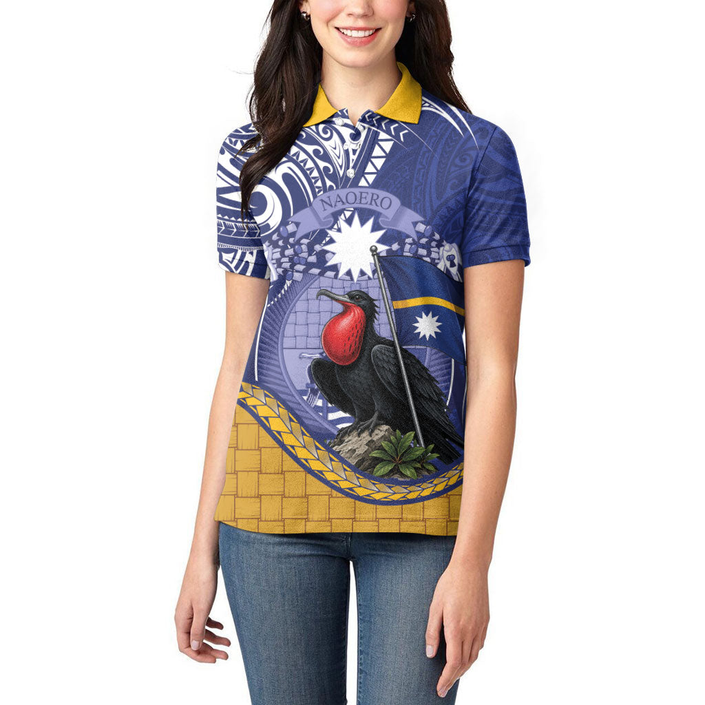 Magnificent Frigatebird Nauru Women Polo Shirt Pandanus Weaving Polynesian Pattern