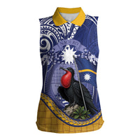 Magnificent Frigatebird Nauru Women Sleeveless Polo Shirt Pandanus Weaving Polynesian Pattern