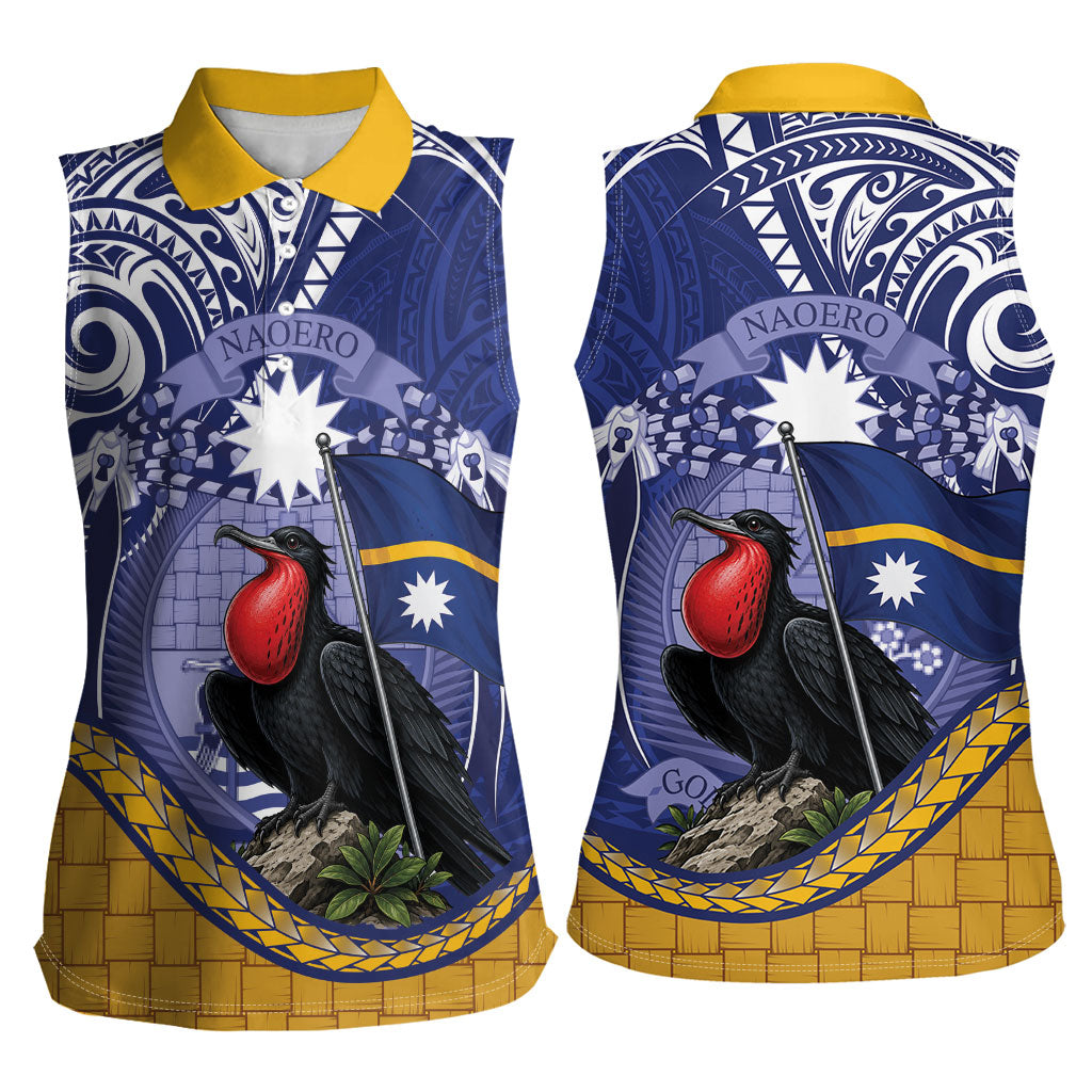 Magnificent Frigatebird Nauru Women Sleeveless Polo Shirt Pandanus Weaving Polynesian Pattern