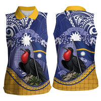 Magnificent Frigatebird Nauru Women Sleeveless Polo Shirt Pandanus Weaving Polynesian Pattern