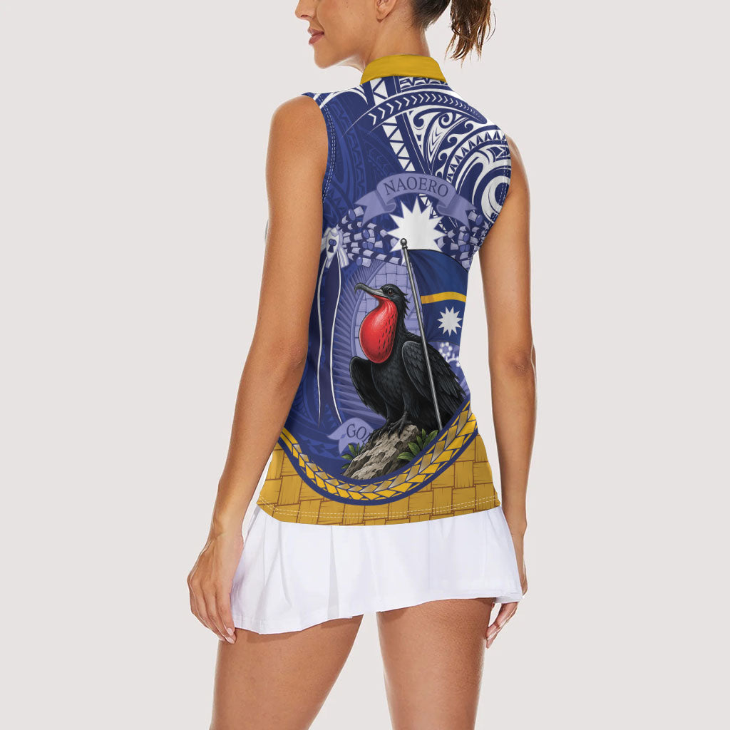 Magnificent Frigatebird Nauru Women Sleeveless Polo Shirt Pandanus Weaving Polynesian Pattern