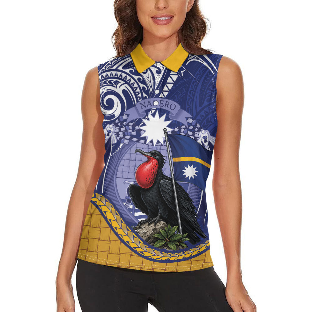 Magnificent Frigatebird Nauru Women Sleeveless Polo Shirt Pandanus Weaving Polynesian Pattern