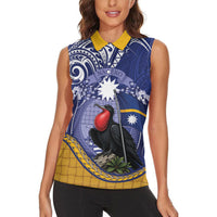 Magnificent Frigatebird Nauru Women Sleeveless Polo Shirt Pandanus Weaving Polynesian Pattern